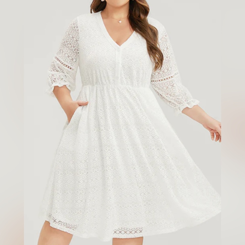 BloomChic Solid Crochet Lace Button midi-dress with pockets size xl NWT